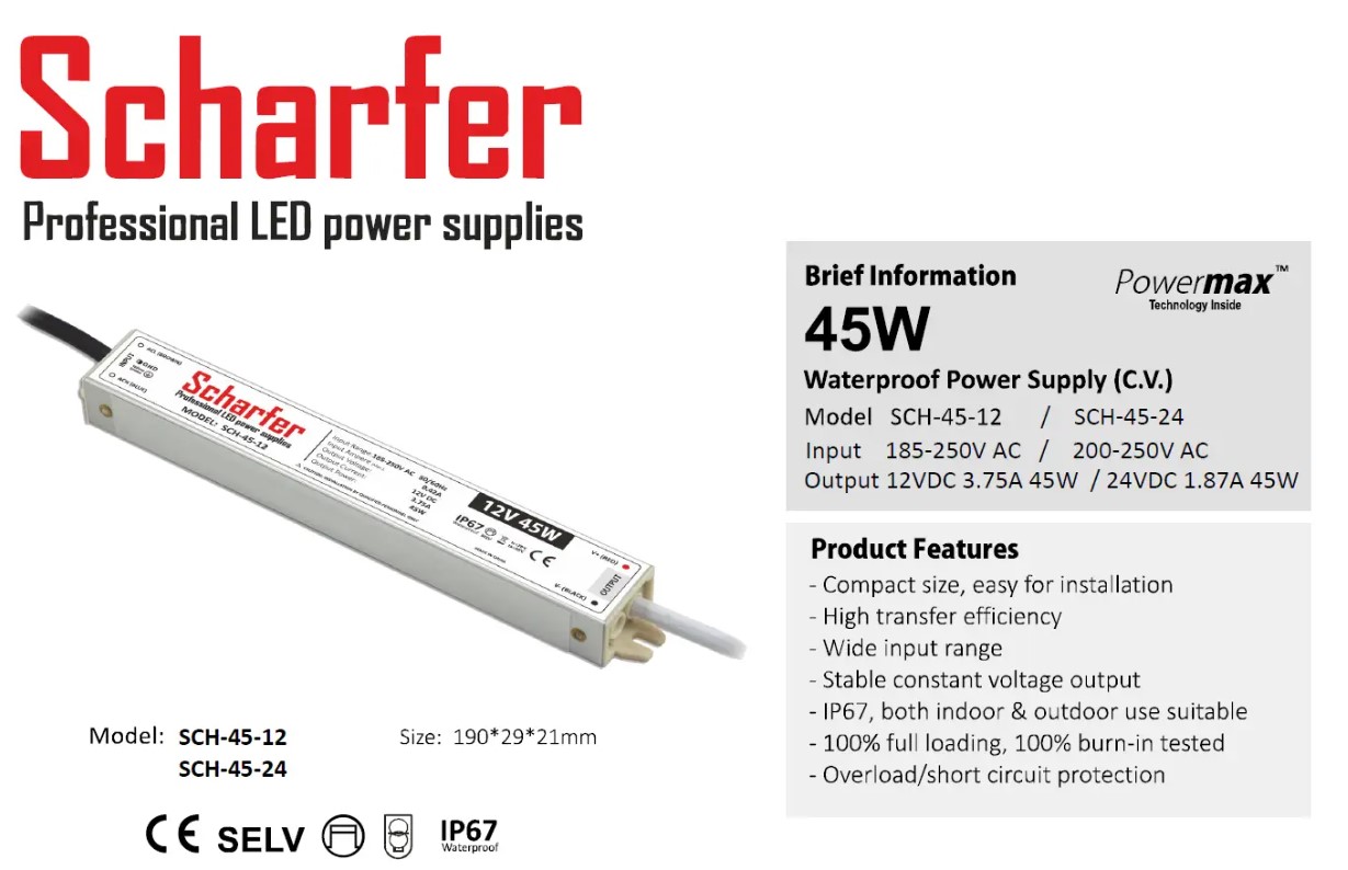 Napájecí led zdroj 24V 45W IP67 5let záruka